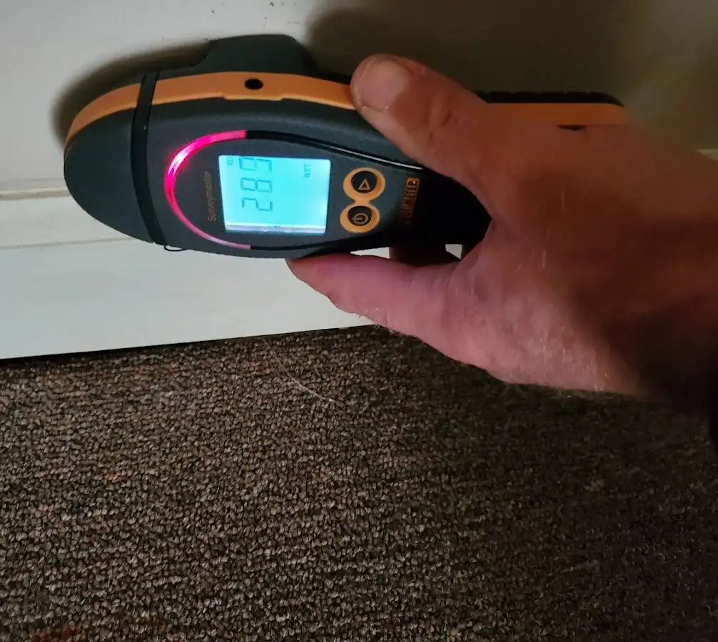 Moisture detection at baseboard during Sewage Cleanup & Sanitation in North Andover